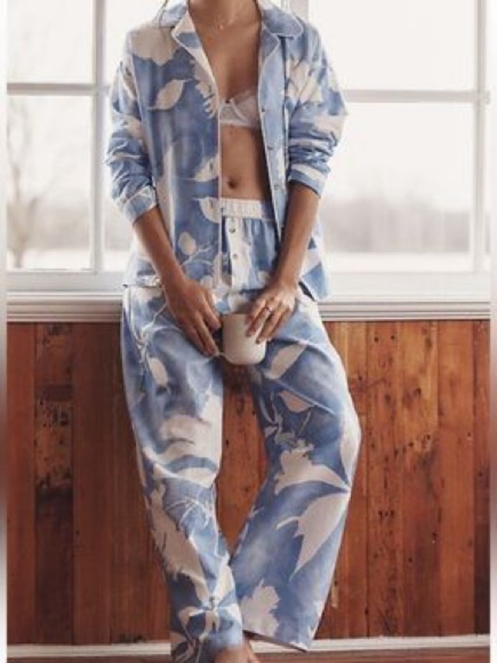 Anthropologie- Lyrebird pajama pants only in Blue and white
